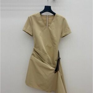 Loewe Tan Asymmetrical Short Sleeve Dress